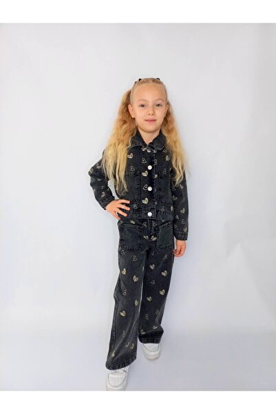 tunays shopping Set de pantaloni și jachetă din denim negru cu model de inimă...