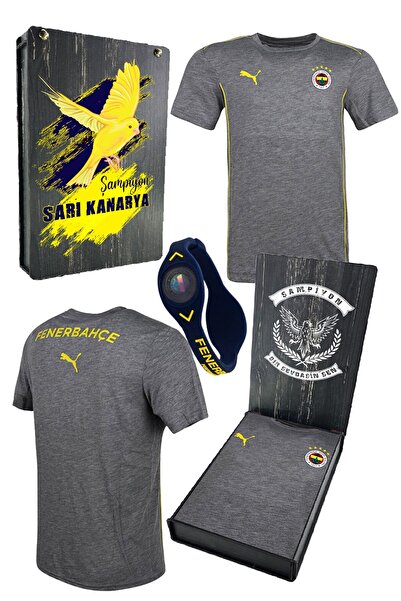 Fenerbahçe PUMA GRI TSHIRT UV HEDİYELİK AHŞAP KUTU