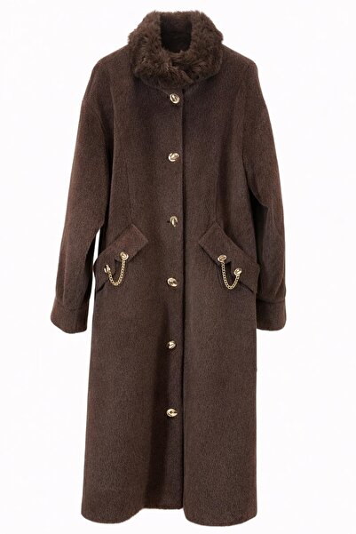 JOOQSTORE Pocket Chain Collar Fur Long Coat