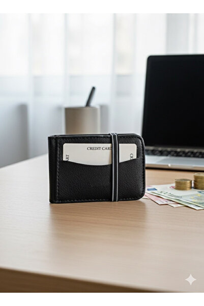 Gussi Men's Black Leather Wallet Card Holder