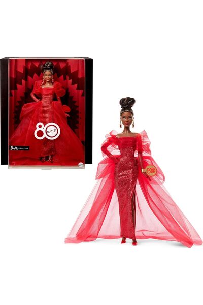 Barbie 80. Doğum Günü Doll Simli Kırmızı Tül Elbise İkonik Koleksiyon Bebek, ...