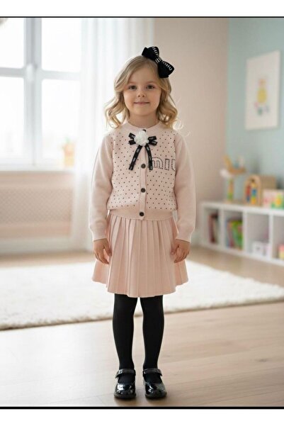 Nehad Bebe Girl's Knitwear Skirt Set Polka Dot Cardigan & Skirt 2-Piece Styli...