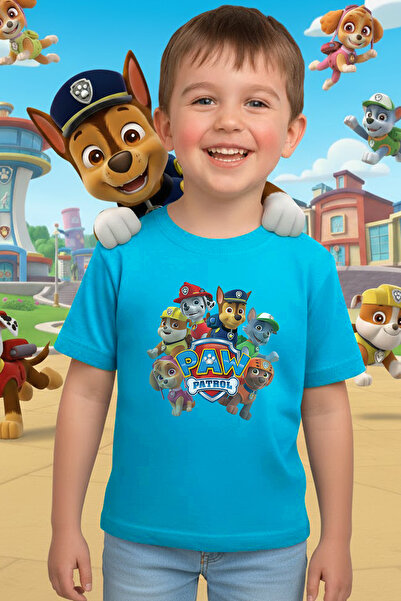 Zeycem Store Детска синя тениска с принт на герои от анимационния сериал „Paw...
