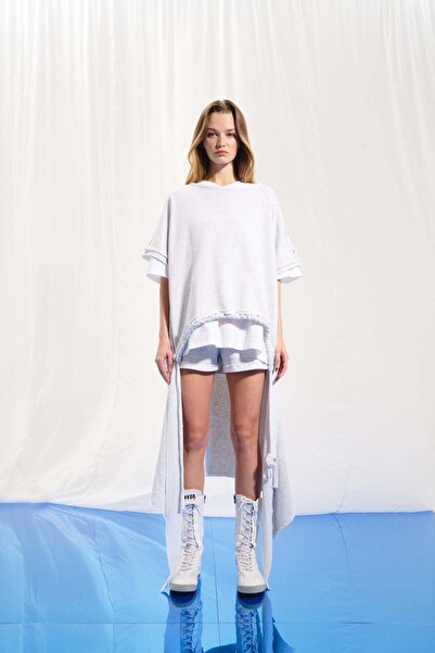 VDR Açik Gri Melanj Kisa Kollu Asimetrik Sweatshirt 17026