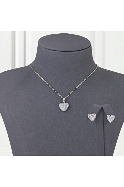 Un طقم بديل الذهب قلب الزركون فضي