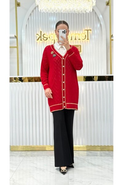 Nefise Merserize Baklava Desenli Ceket