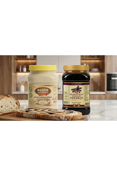 Hakbur Bozkır Yöresel Bozkır Tahin Center Traditional Stone Mill White Tahini 935 Gr - Carob Molasses 950 Gr
