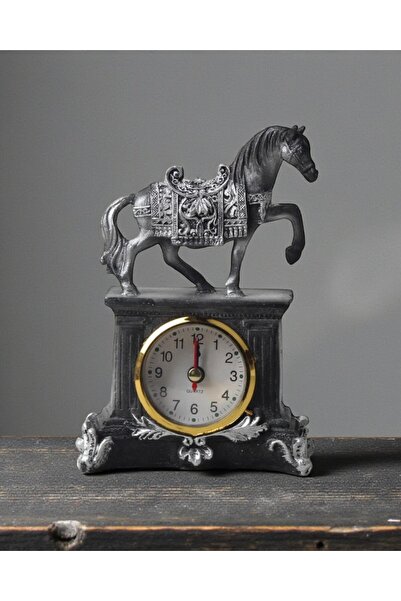 ELSELİFE Saatli Lüks İşlemeli At Heykeli 15 cm | Dekoratif Masaüstü Biblo Ev ...
