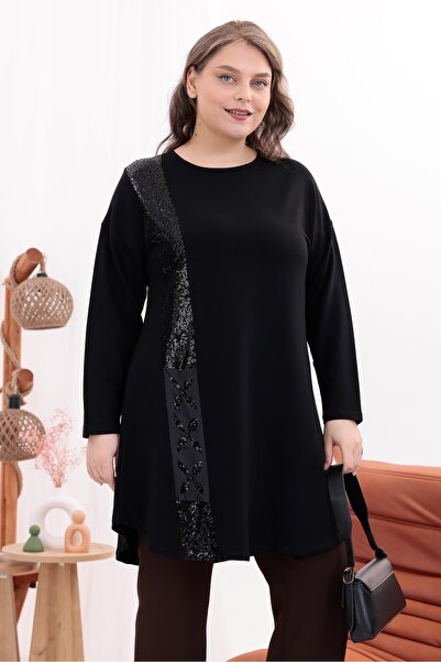 Siyezen Plus Size Sequined Tunik Blouse