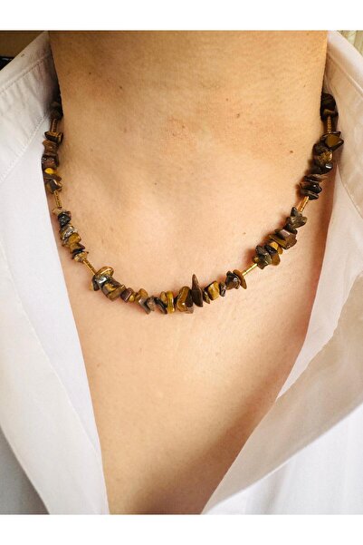 DEVİ fashion Tiger Eye Natural Stone Necklace 45 cm