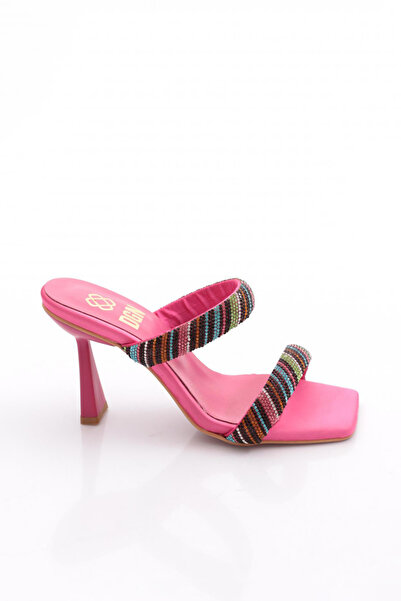 DGN 1270-22Y Women's Double Strapped Rowed Stone Heeled Slippers