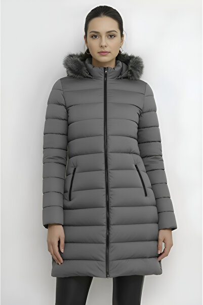 CIVILTIPOLO Kadın Suni Kürklü Peluşlu Çıkarılabilir Kapüşonlu İçi Astarlı Şiş...