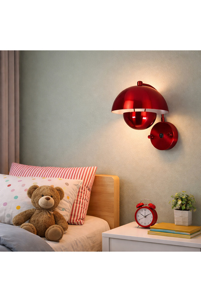 MOİRA Decor, Bright Red Sconce with E/14 Base Modern Living Room Bedroom Wall Lamp, Eylul-15683-B