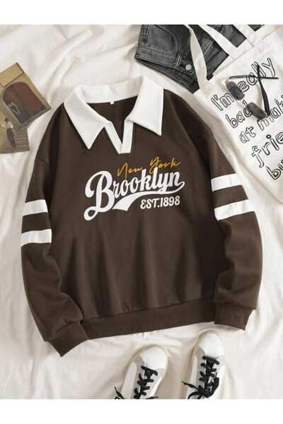 Cool & Sexy Women's Brooklyn Retro College Sweatshirt Brown