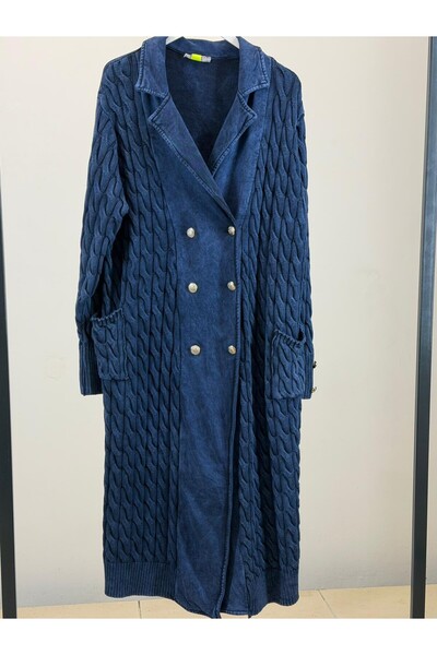 JOOQSTORE ÖRGÜ DETAYLI DÜĞMELİ UZUN TRİKO CEKET