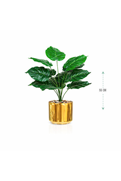 AMZOE نبتة صناعية ورق قلب بوعاء ذهبي أنيق – ارتفاع 55 سم