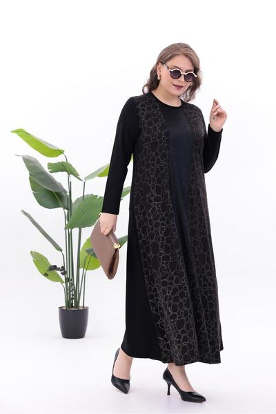 Siyezen Plus Size Stone Embroidered Flared Dress