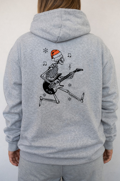 HediyemStil New Year Skeleton Back B Printed Gray Unisex Hooded O Oversized Sweatshirt