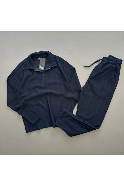 Richarlison Men's Navy Blue Half Zipper Collar Premium Ottoman Fabric Tracksu...