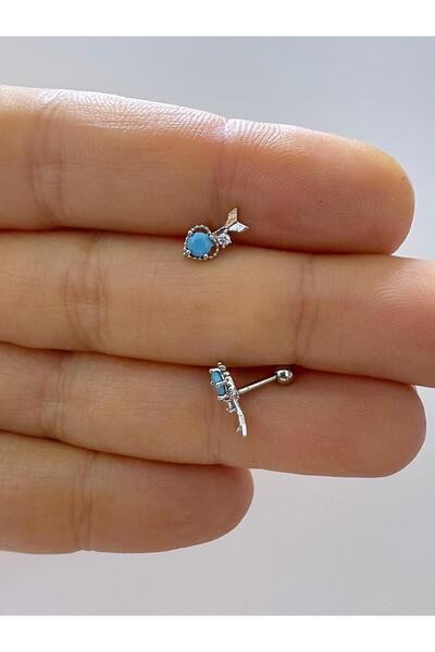 Arescollection 1 ADET ZİRKON TAŞLI KALP OK TRAGUS HELİX LOBE UYUMLU PİERCİNG