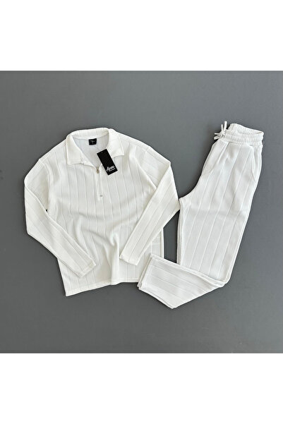 Richarlison Men's White Half Zipper Collar Premium Ottoman Fabric Tracksuit Set