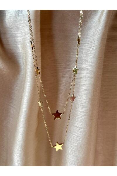D&Z ACCESSORİES Yıldız Detaylı Katmanlı Gold Zincir Kolye | Çoklu Görünümlü S...