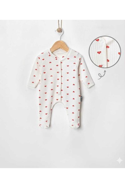 MiniBou Baby Cotton Teddy Bear Patterned Romper - Cream
