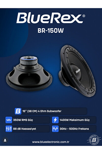bluerex BR-150W-1400W MAX-350W RMS-KALİTELİ-PROFESYONEL 38 CM WOOFER