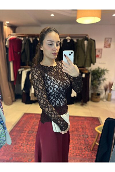 Başak Bulut Butik Uzun Kollu Transparan Dantel Bluz