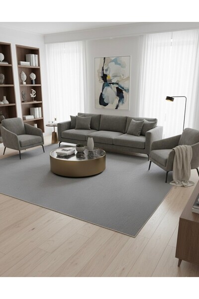 Deffino home Açık Gri Rölyef Kaymaz Jel Taban Tozumaz Antialerjik Halı Yolluk
