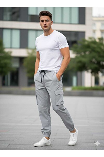 PENGORA Men's Cargo Pocket Summer Side Pocket Elastic Waist Relax Fit Comfortable Cut Elastic Cuffed Trousers