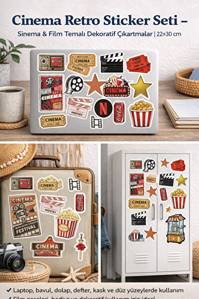 Limitless Design Cinema Retro Sticker Seti – Sinema & Film Temalı Dekoratif Ç...