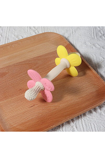 Moon Piece pink New 2 in 1 Baby Silicone Flower Teether - Safe & Soft Chewing Toy for Soothing Sore Gums, BPA-F