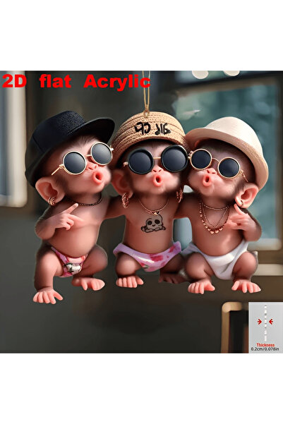 Marka 2D Düz Akrilik Üç Maymun Kolye, Çanta & Anahtarlık İçin Eğlenceli Dekor...