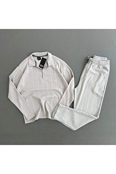 Richarlison Men's Gray Half Zipper Collar Premium Ottoman Fabric Tracksuit Set