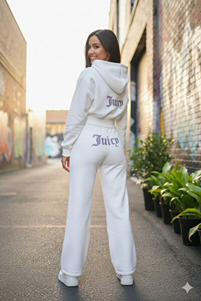 Bozz&Bozz Collection Women Juicy Crystal Stone Printed Tracksuit Set Hoodie Crop Sweatshirt Baggy Sweatpants Two Piece Set