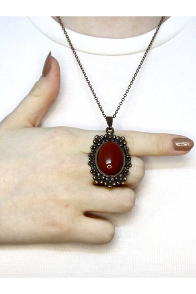 esha Natural Stone Agate Natural Stone Flower Pattern Authentic Women's Necklace with 45 cm Chain Euk31A