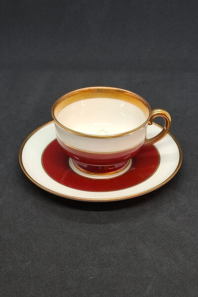 LANGENTHAL Swiss Antique Porcelain Tea/Coffee Cup Burgundy Beige 2 Pieces 120 ml