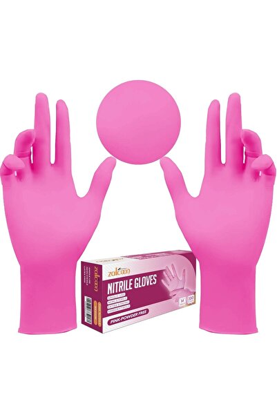 Zalcoon قفازات فحص وردية اللون من النتريل، للاستخدام مرة واحدة، صغيرة الحجم، ...
