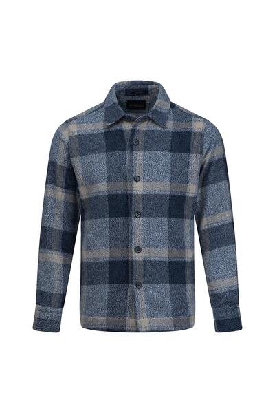 Hatemoğlu Mavi Regular Fit Shacket Uzun Kollu Pamuklu Kareli Gömlek