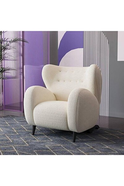 homejoyz Armchair Boucle Fabric and Svedy Wood-White-Nefo-85X85X85 cm