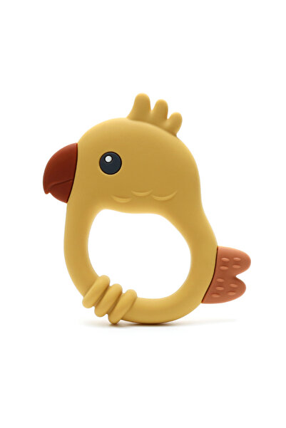 Moon Piece عضاضة ببغاء ملونة بتصميم جديد أصفر لعام 2015 - لعبة تسنين للأطفال مصنوعة من السيليكون الآمن غذائيًا (خالية من مادة BPA)