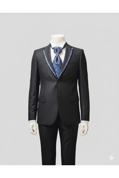 OSCAR BANKS Black Groom Suit Set - Slim Fit Suits with Detachable Collar & Na...