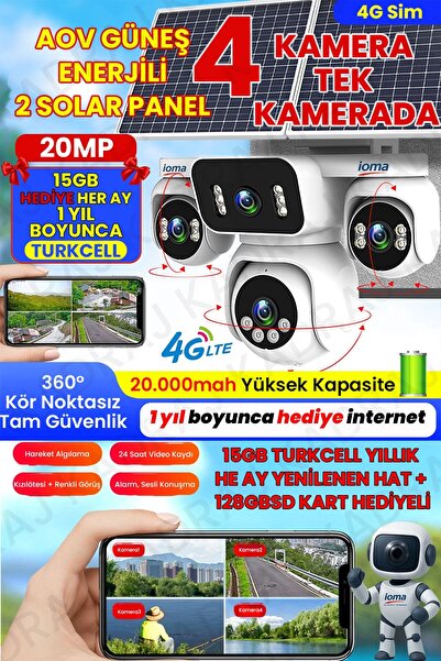 ioma Sim Kartlı Kamera , Güneş Enerjili 4 Kameralı Solar Panelli Kamera , 200...