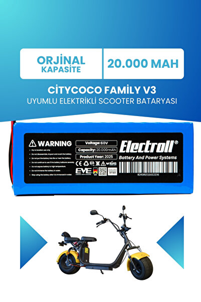 ELECTROLL Citycoco Family V3 Scooter Batarya Lityum İyon 60V 20AH Elektrikli ...