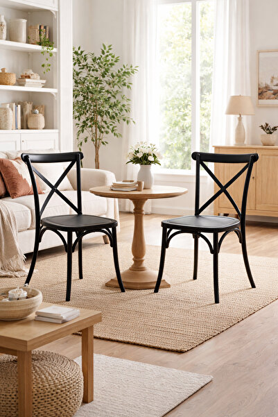 SADANHOME Black cross-back dining chair - Stylish plastic chair for cafe, kitchen, events, or seating