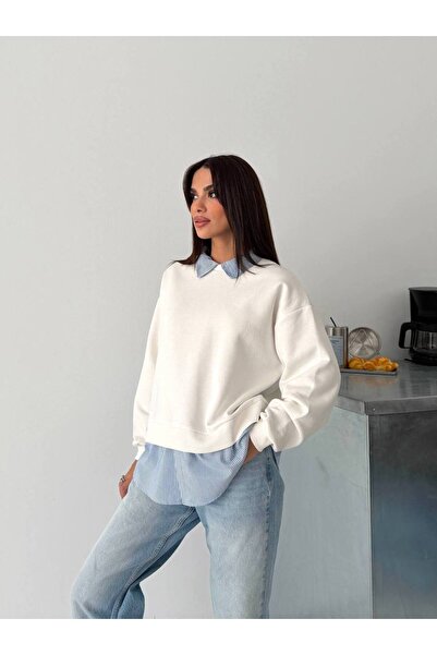 Rouge قميص بقطع قماش مخيطة معاً 3 خيوط قصة فضفاضة سويت شيرت