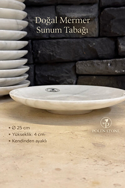 Polen Stone Doğal Mermer Sunum Tabağı Kendinden Ayaklı 25 cm