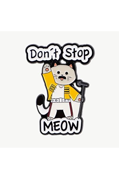 LİLİBETH BİJOU Don’t Stop Meow Yazılı Kedi Figürlü Eğlenceli Metal Rozet