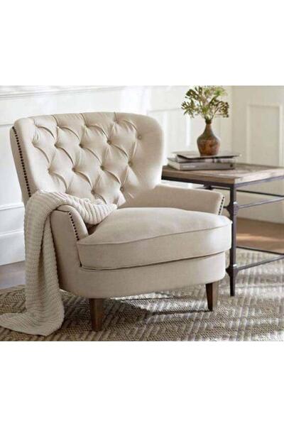 homejoyz كرسي بذراعين قماش مخمل وخشب سويدي – مارفل – بيج – 90×80×90 سم